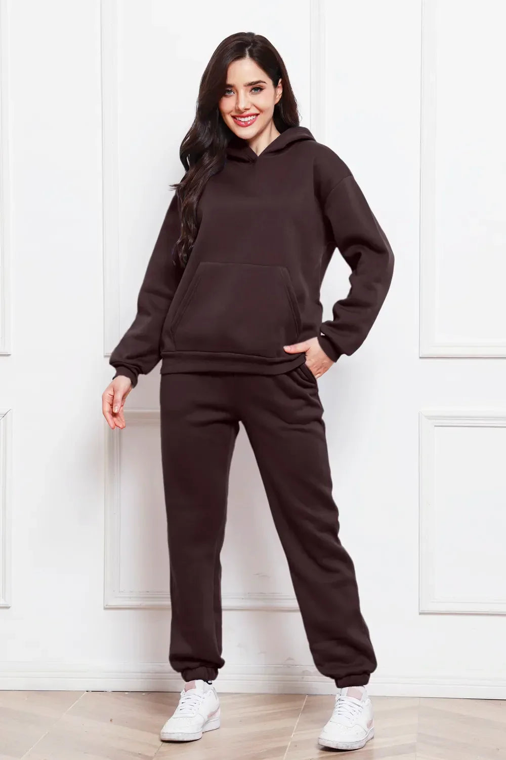 Drop Shoulder Long Sleeve Hoodie and Pants Set - tif-shop24.de