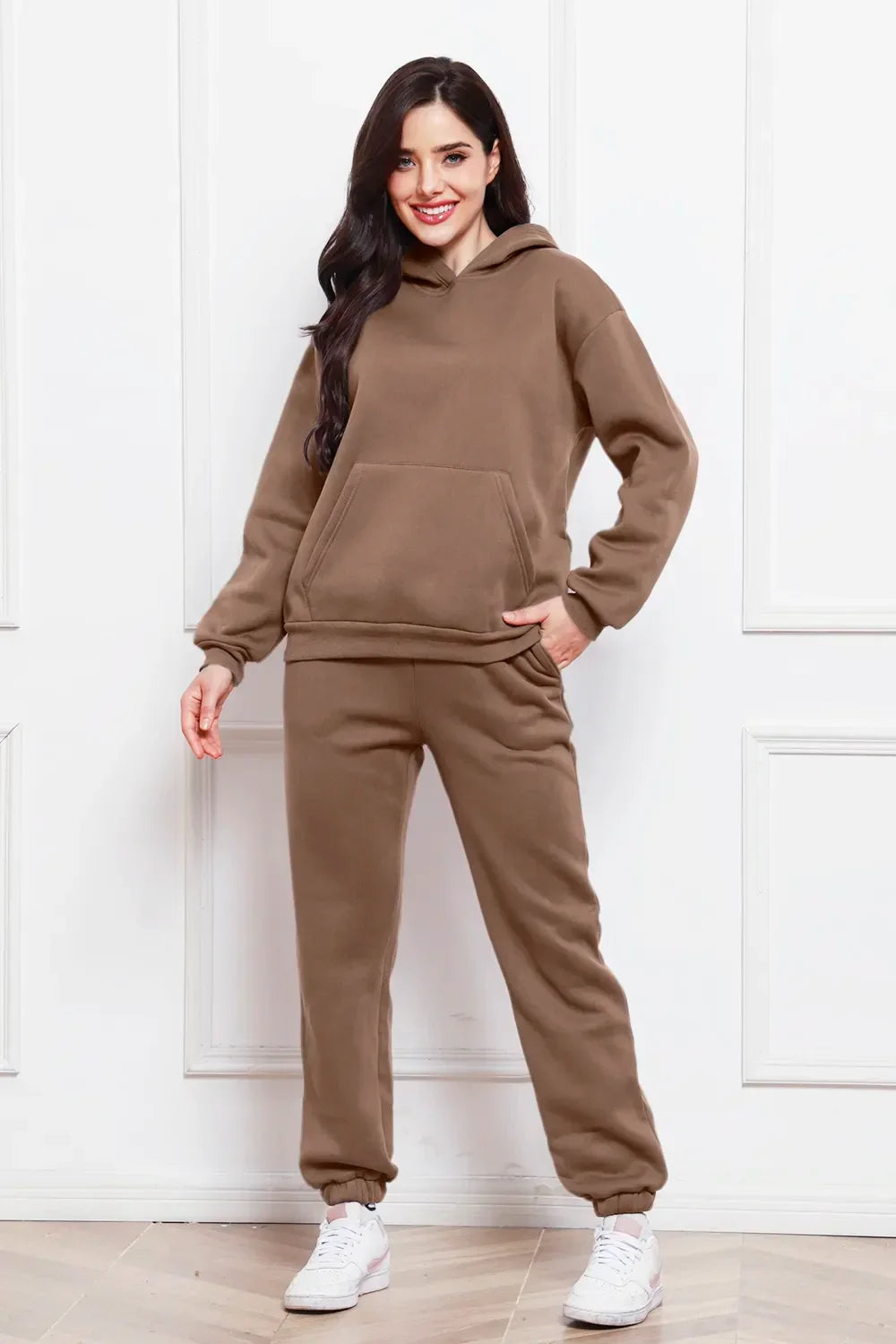 Drop Shoulder Long Sleeve Hoodie and Pants Set - tif-shop24.de