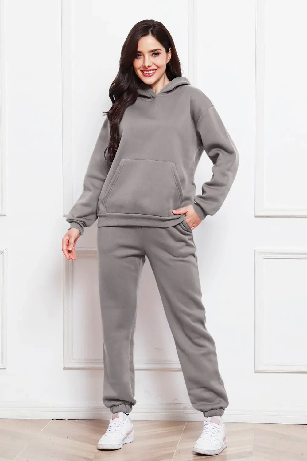 Drop Shoulder Long Sleeve Hoodie and Pants Set - tif-shop24.de