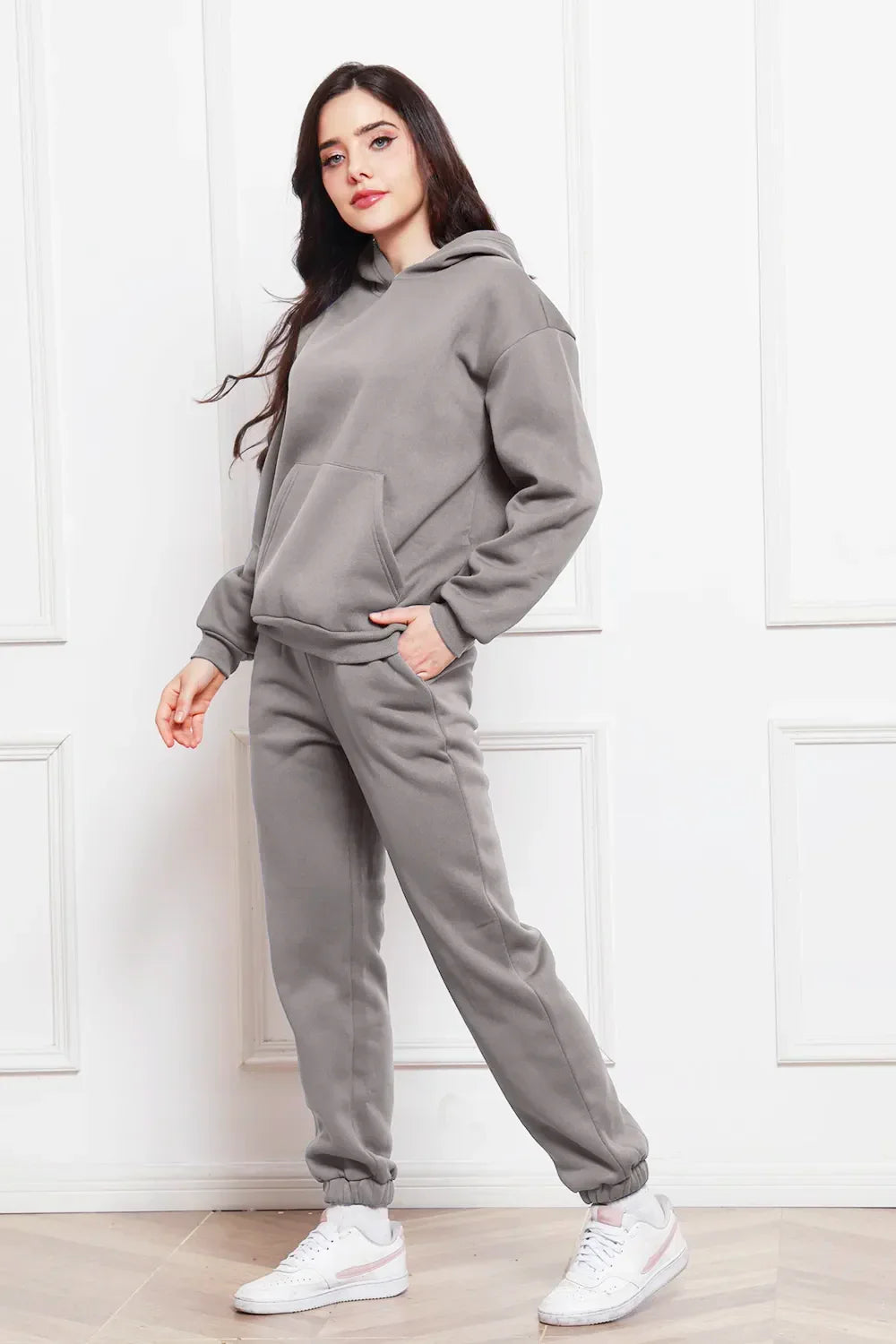 Drop Shoulder Long Sleeve Hoodie and Pants Set - tif-shop24.de