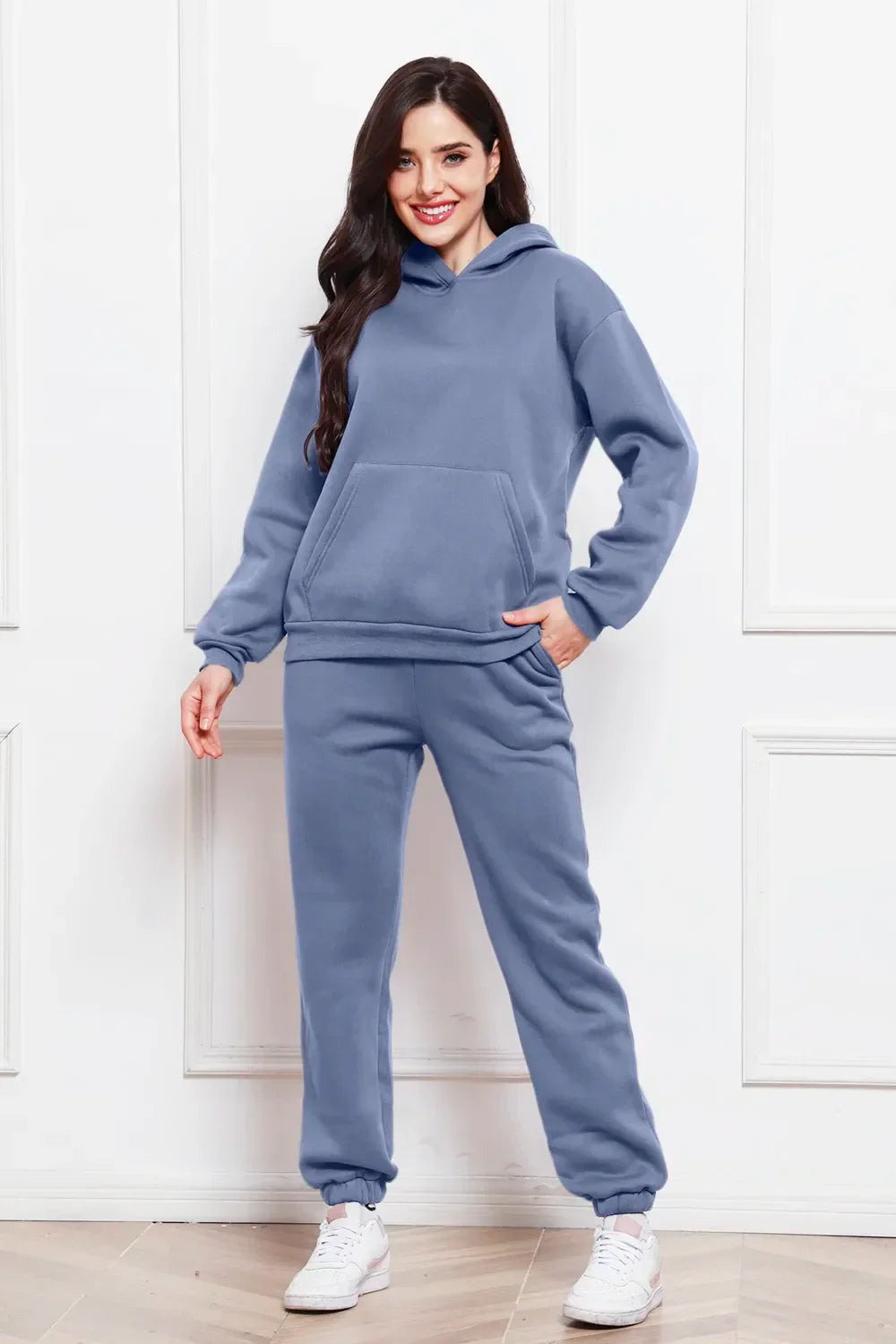 Drop Shoulder Long Sleeve Hoodie and Pants Set - tif-shop24.de