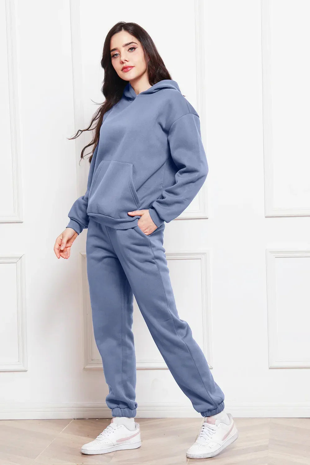 Drop Shoulder Long Sleeve Hoodie and Pants Set - tif-shop24.de