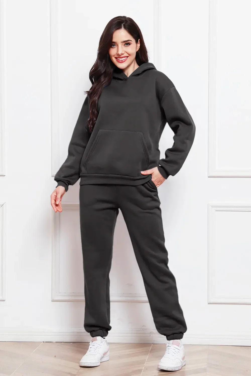 Drop Shoulder Long Sleeve Hoodie and Pants Set - tif-shop24.de