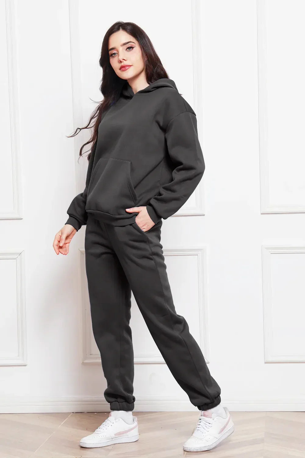 Drop Shoulder Long Sleeve Hoodie and Pants Set - tif-shop24.de