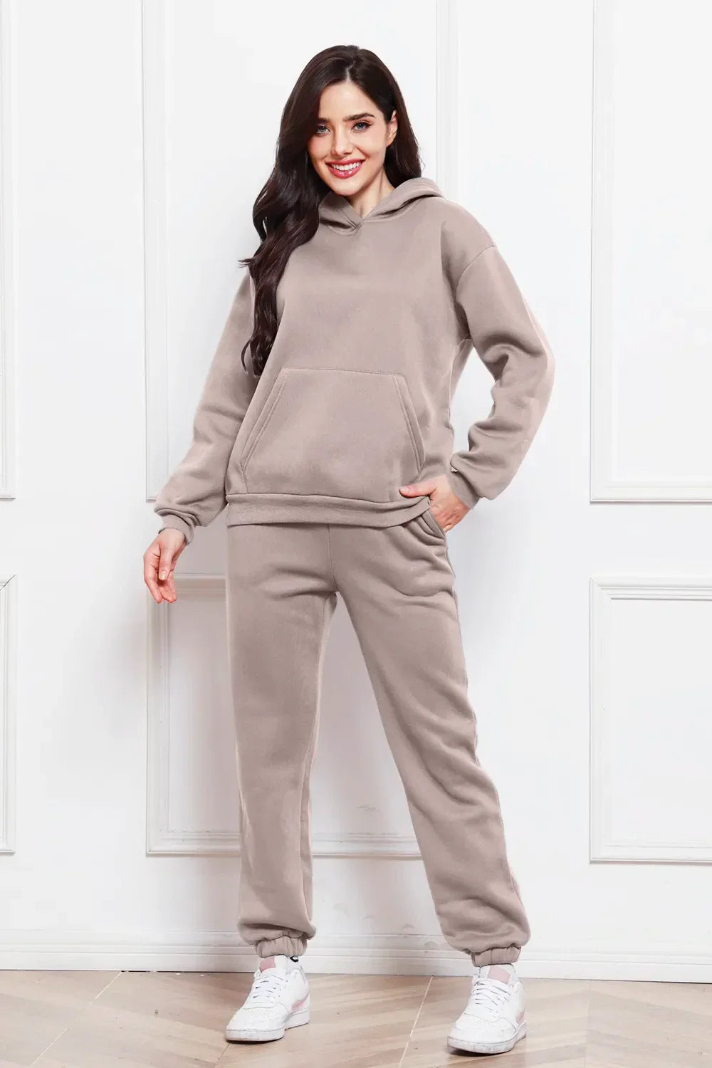 Drop Shoulder Long Sleeve Hoodie and Pants Set - tif-shop24.de