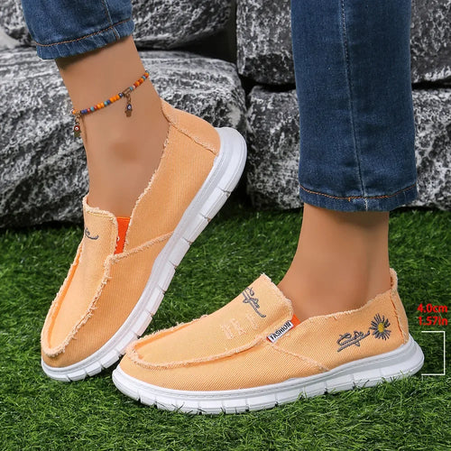 Raw Edge Round Toe Embroidery Flat Slip-Ons - tif-shop24.de