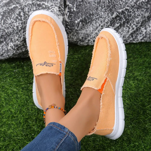 Raw Edge Round Toe Embroidery Flat Slip-Ons - tif-shop24.de