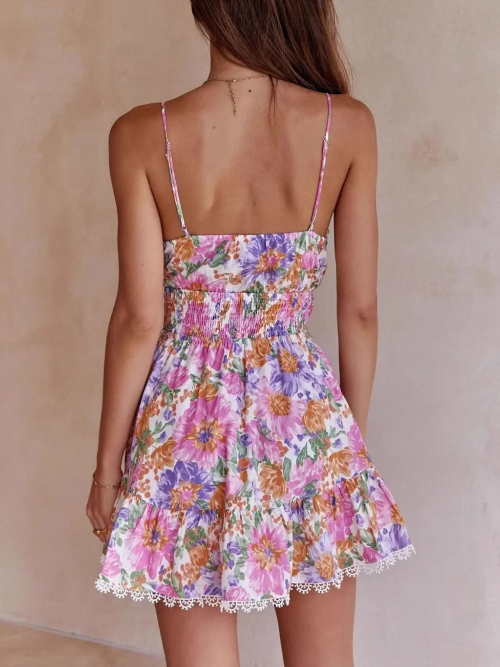 Floral Print Tie-Front Cami Dress with Lace Trim - tif-shop24.de
