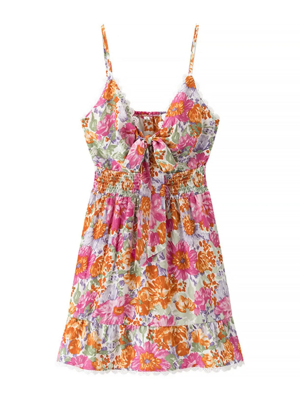 Floral Print Tie-Front Cami Dress with Lace Trim - tif-shop24.de
