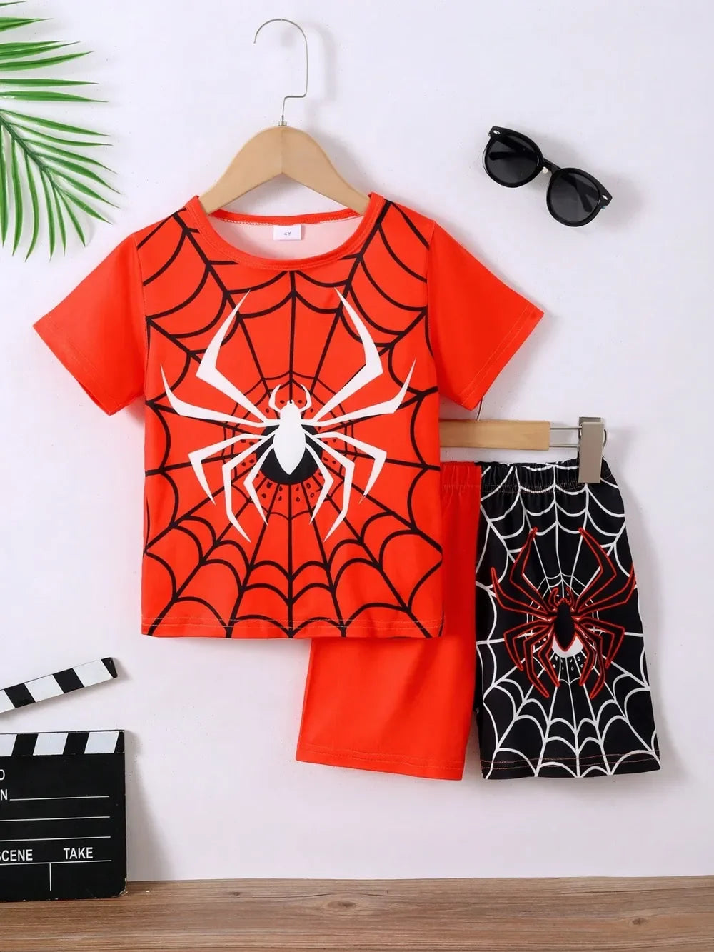 Children's Spider Round Neck Short Sleeve T-Shirt and Pants Set - tif-shop24.de