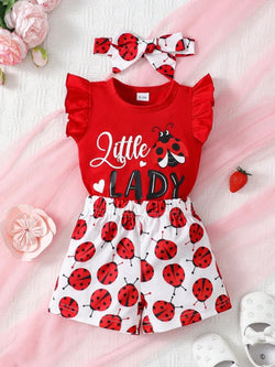 Children's Headband, Round Neck Ruffle Sleeve Top and Pants Set - tif-shop24.de
