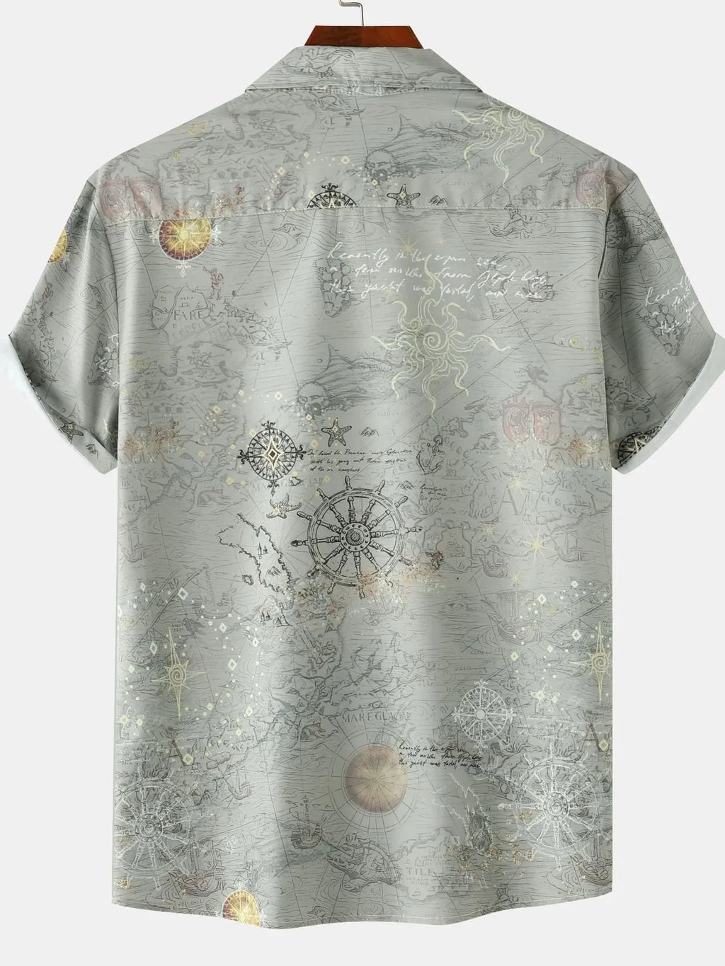Men's Vintage Map Print Short Sleeve Button Down Shirt - tif-shop24.de