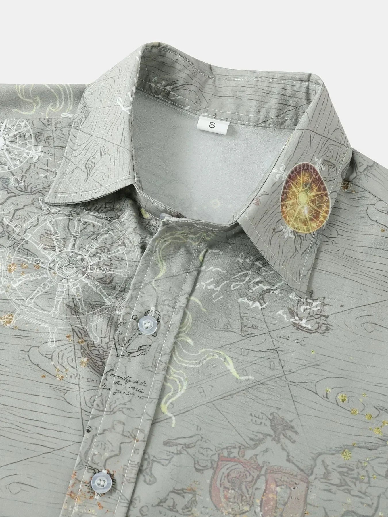 Men's Vintage Map Print Short Sleeve Button Down Shirt - tif-shop24.de