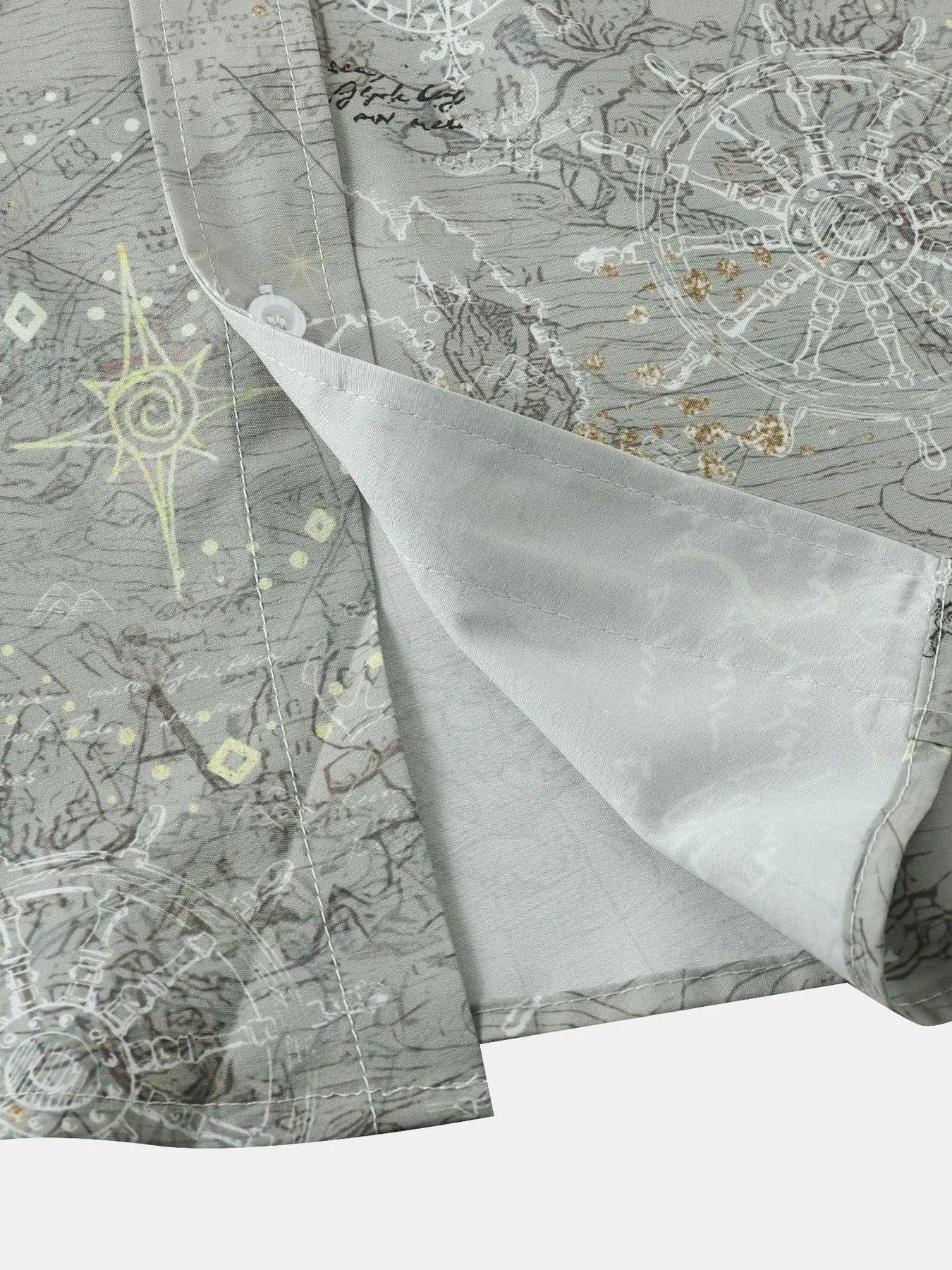 Men's Vintage Map Print Short Sleeve Button Down Shirt - tif-shop24.de
