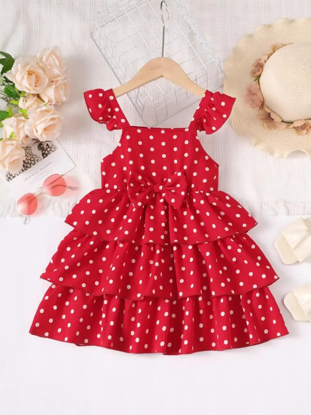 Bow Polka Dot Square Neck Layered Dress - tif-shop24.de