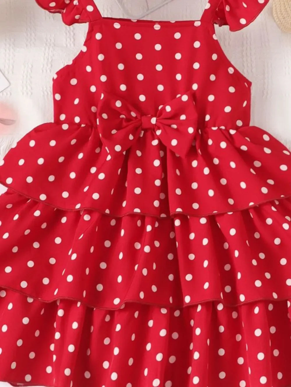 Bow Polka Dot Square Neck Layered Dress - tif-shop24.de