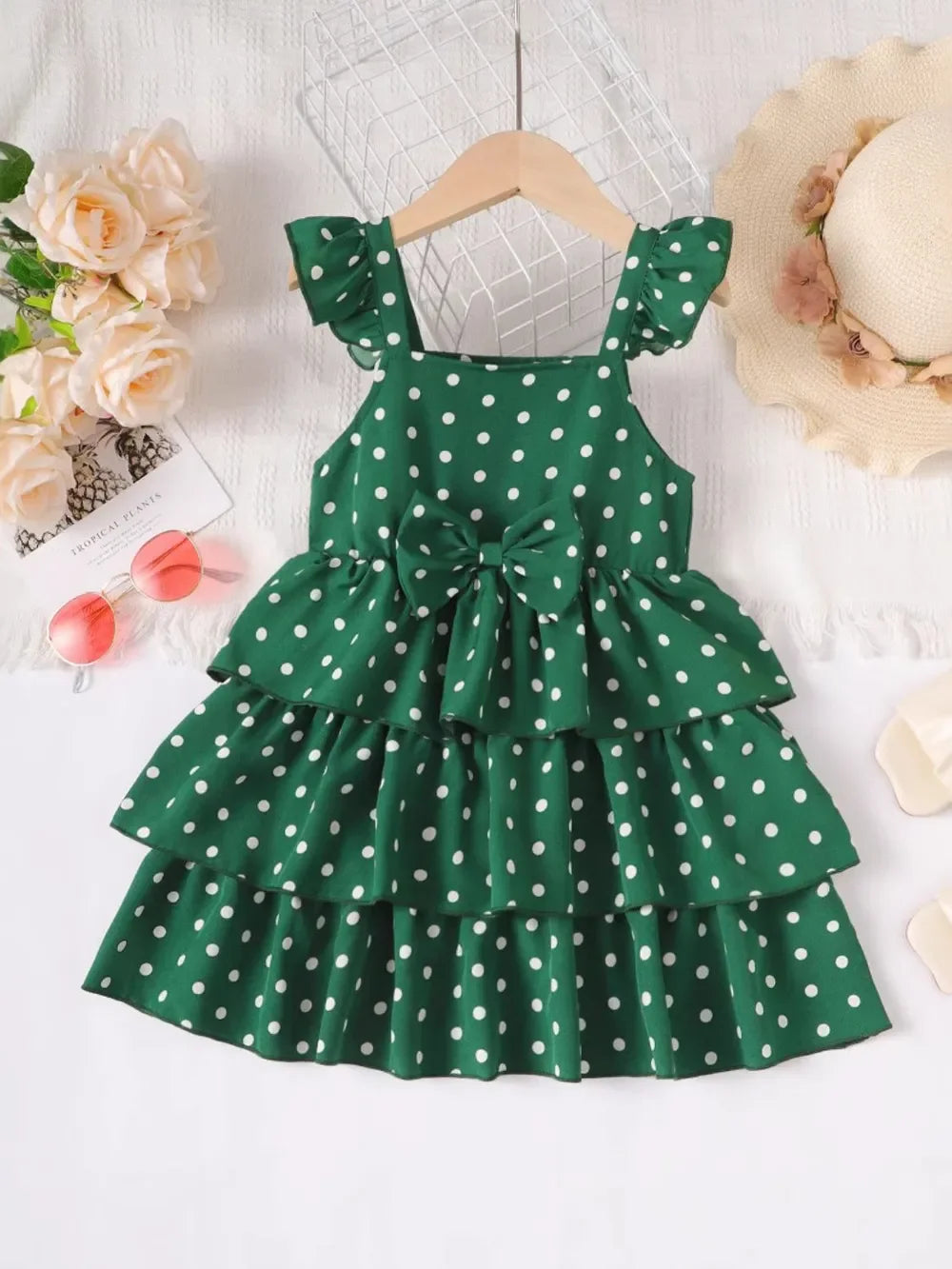 Bow Polka Dot Square Neck Layered Dress - tif-shop24.de