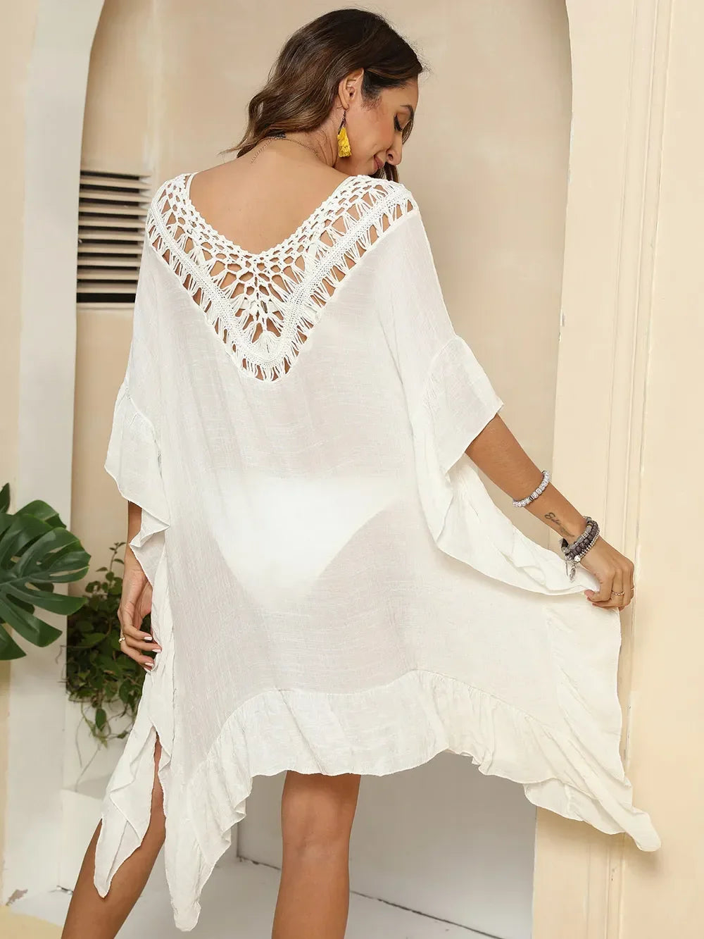 Cutout Ruffled Half Sleeve Cover-Up - tif-shop24.de