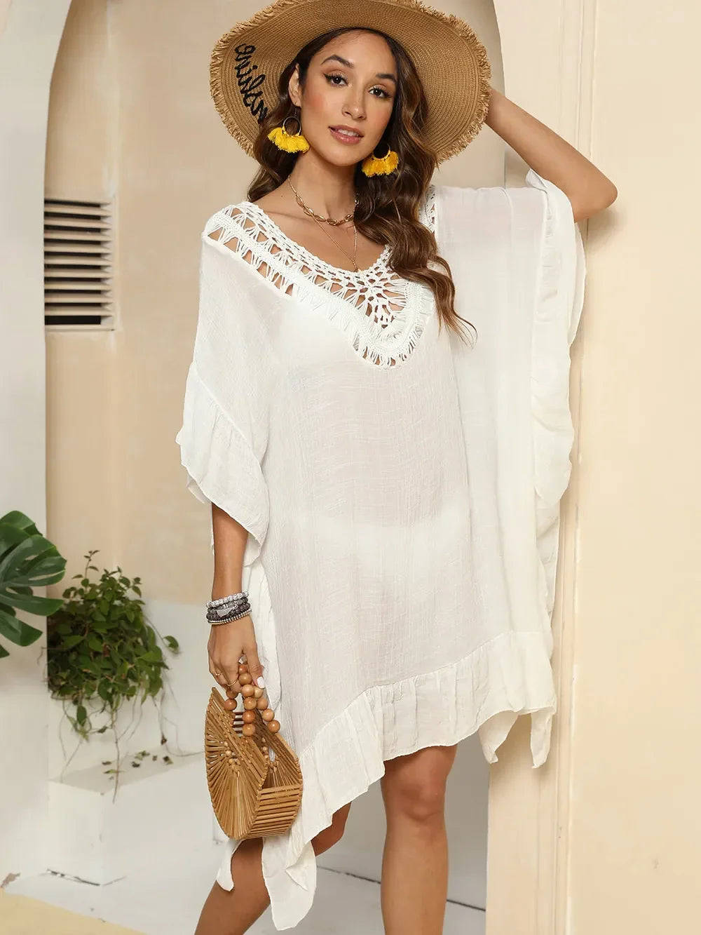 Cutout Ruffled Half Sleeve Cover-Up - tif-shop24.de