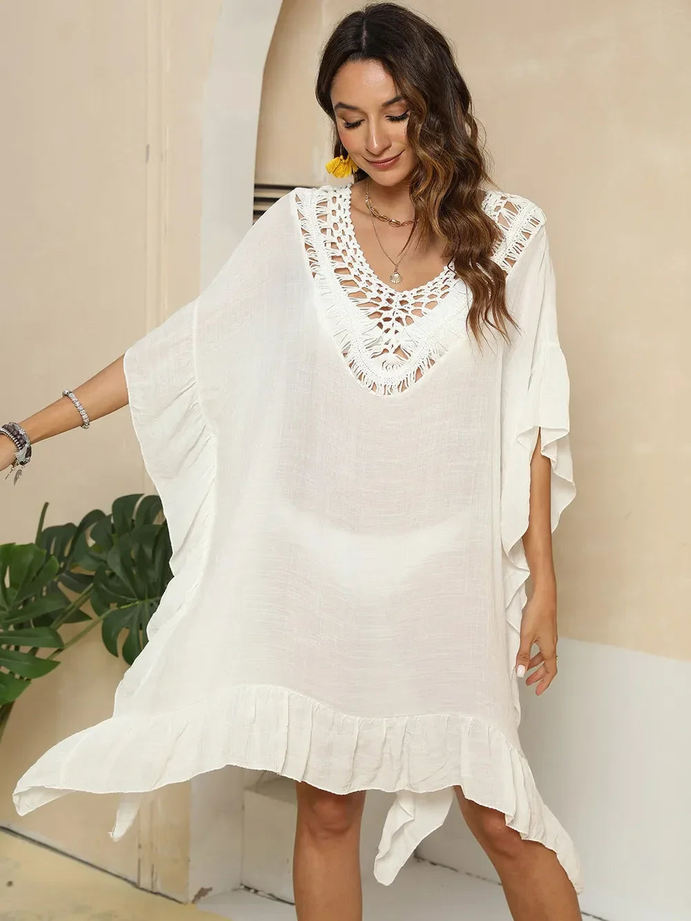 Cutout Ruffled Half Sleeve Cover-Up - tif-shop24.de