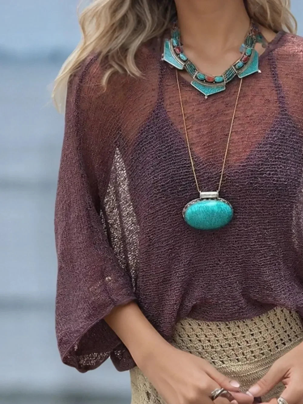 Round Neck Long Sleeve Cover-Up - tif-shop24.de