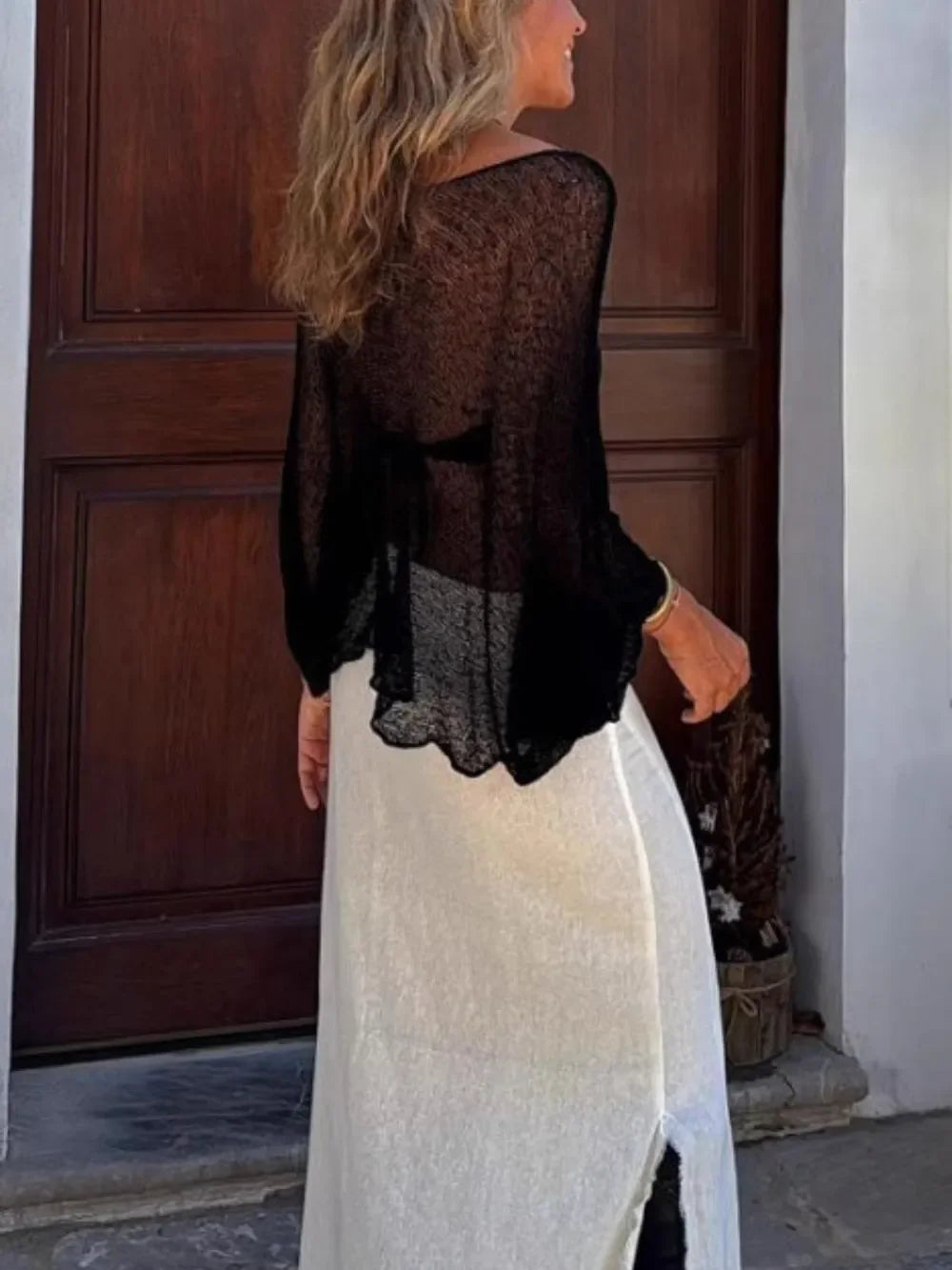 Round Neck Long Sleeve Cover-Up - tif-shop24.de