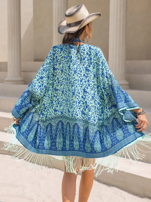 Fringe Printed Open Front Cover-Up - tif-shop24.de
