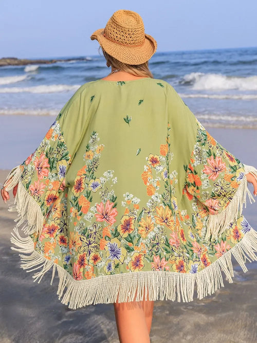 Plus Size Fringe Open Front Cover-Up - tif-shop24.de