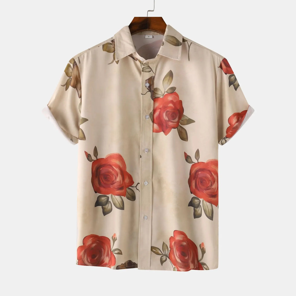 Men's Rose Print Short Sleeve Button Down Shirt - tif-shop24.de