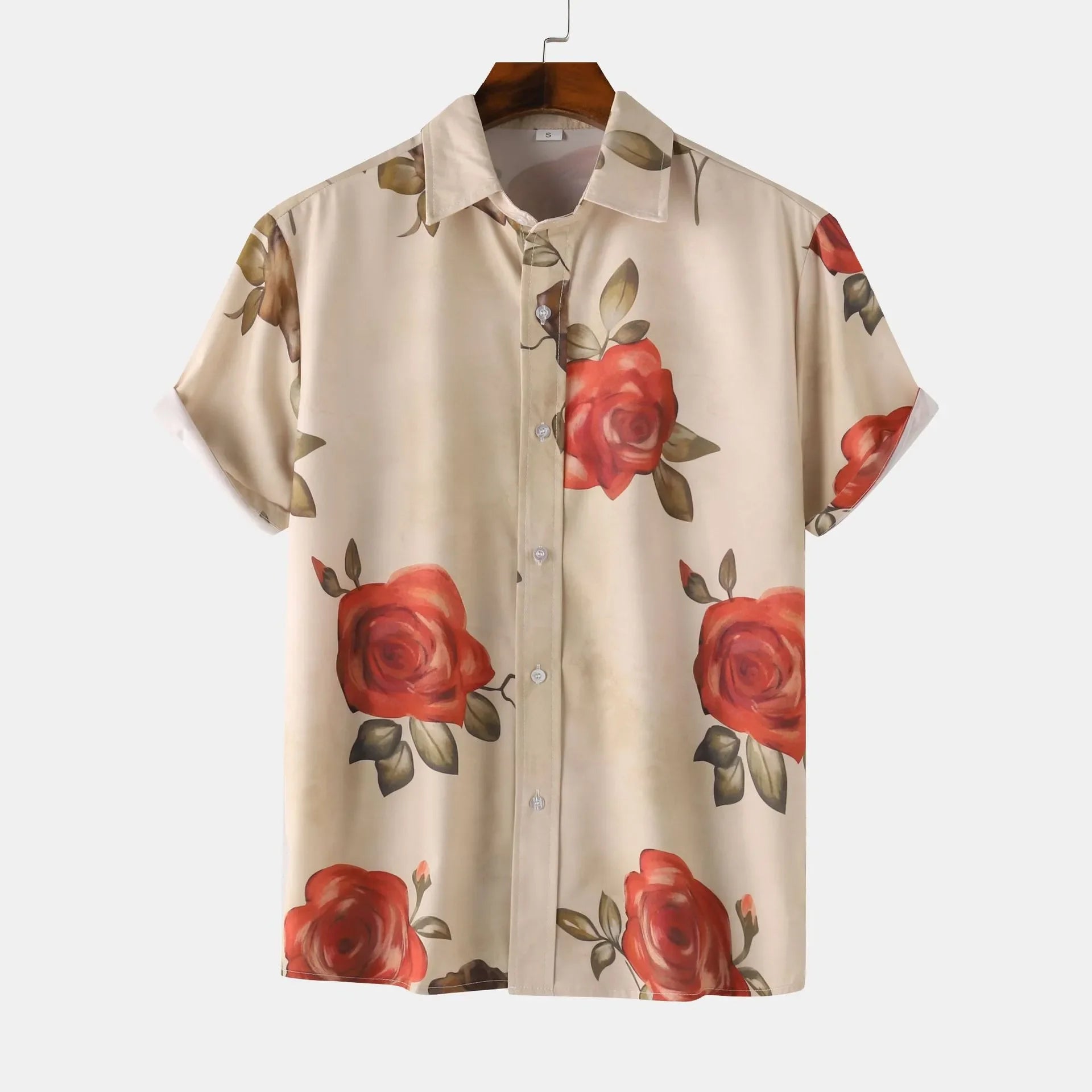 Men's Rose Print Short Sleeve Button Down Shirt - tif-shop24.de