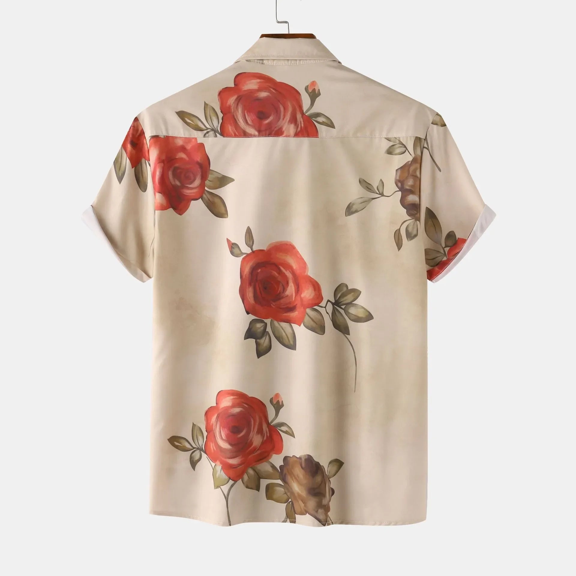 Men's Rose Print Short Sleeve Button Down Shirt - tif-shop24.de