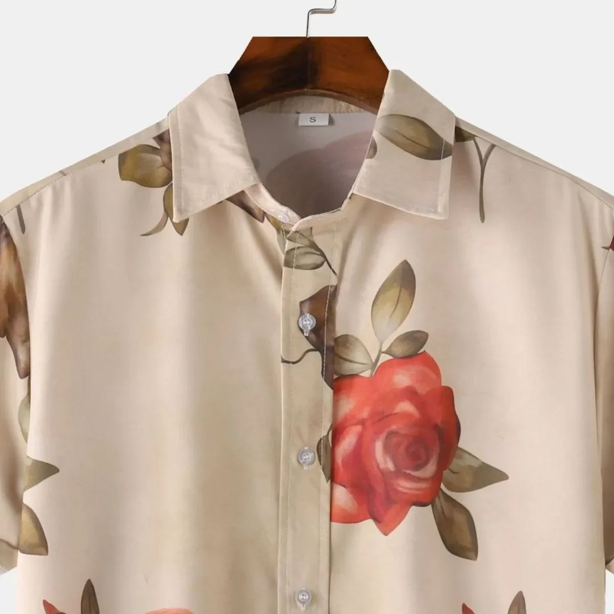 Men's Rose Print Short Sleeve Button Down Shirt - tif-shop24.de