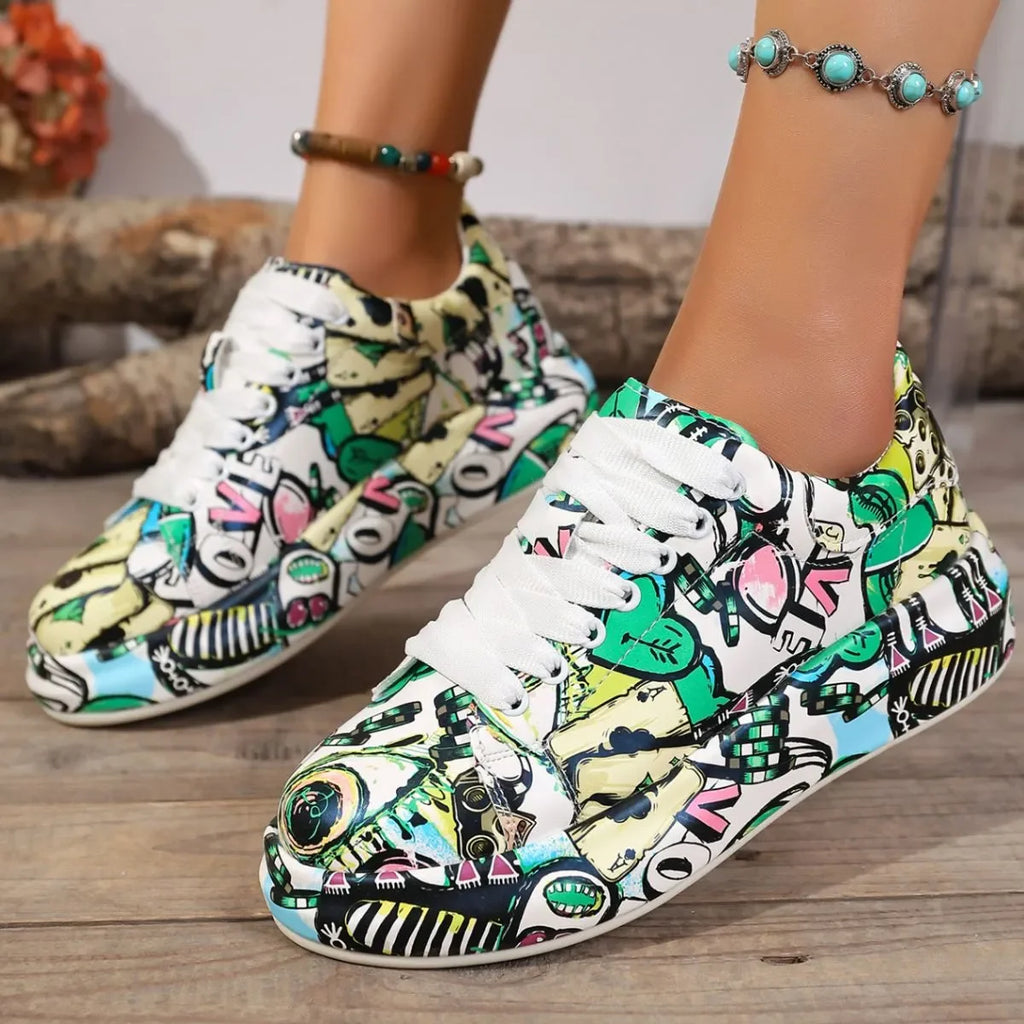 Abstract Print Lace Up Sneakers - tif-shop24.de