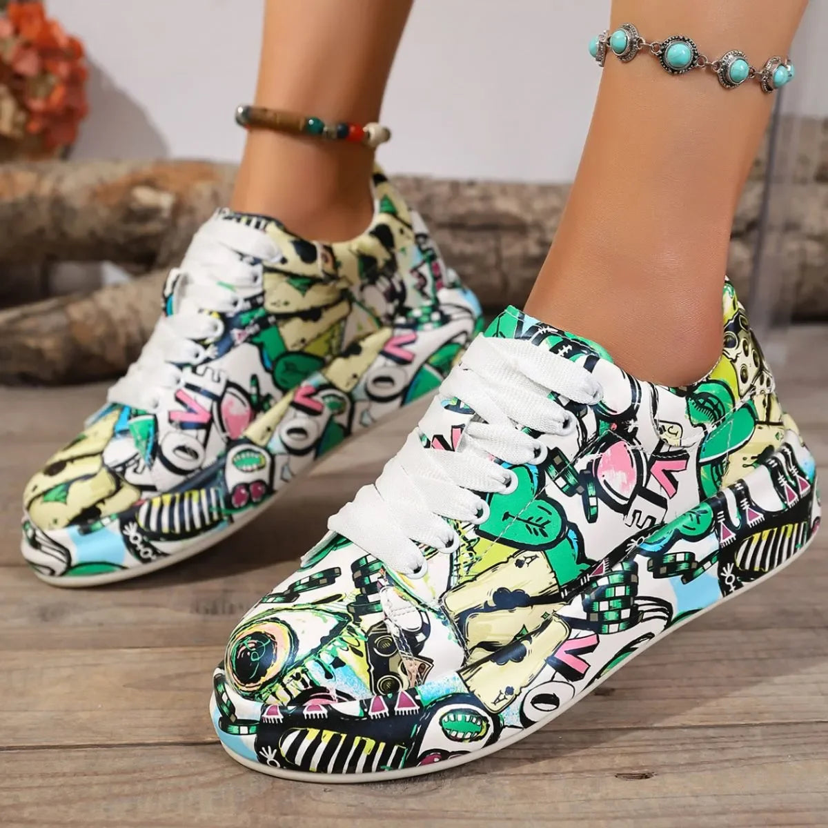 Abstract Print Lace Up Sneakers - tif-shop24.de