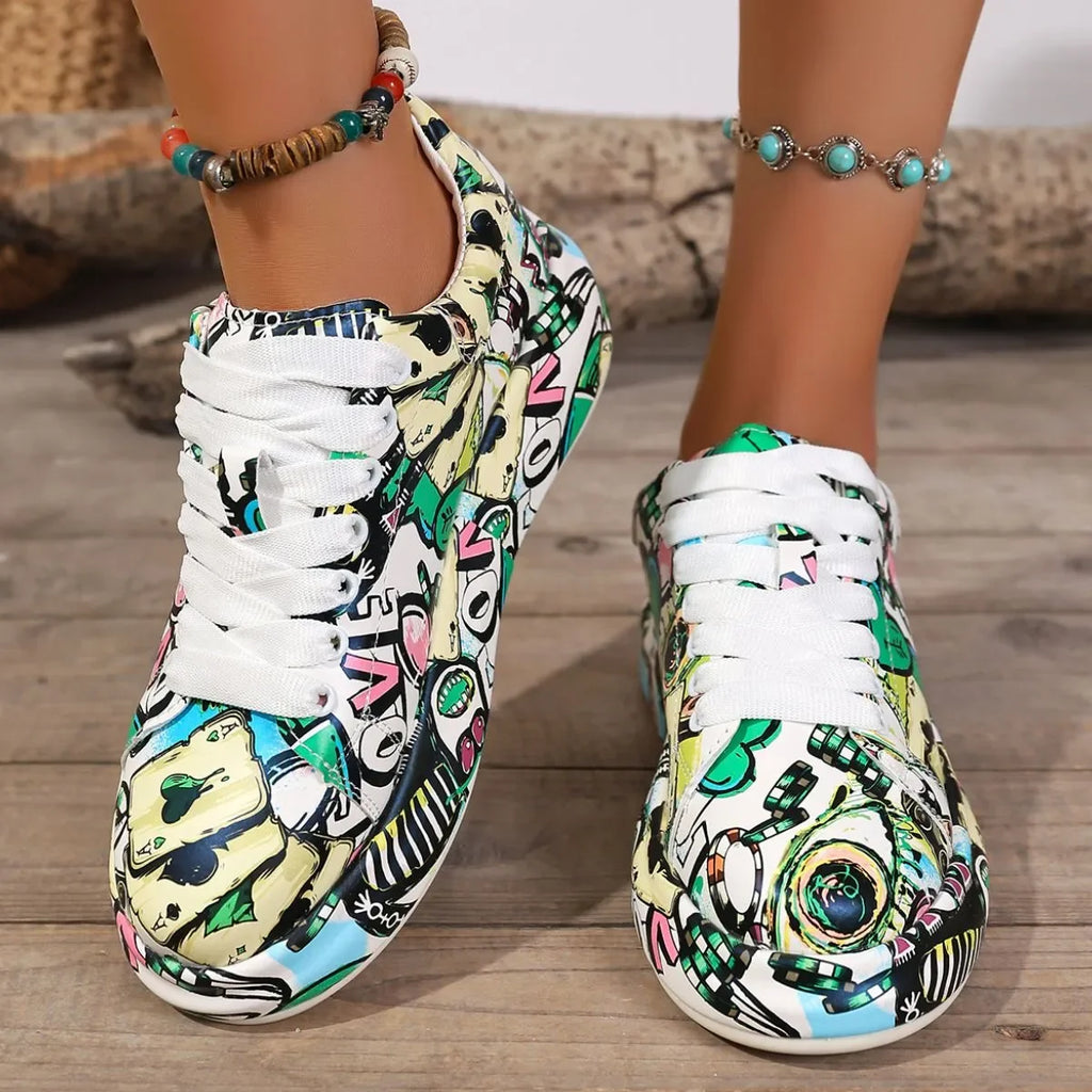 Abstract Print Lace Up Sneakers - tif-shop24.de