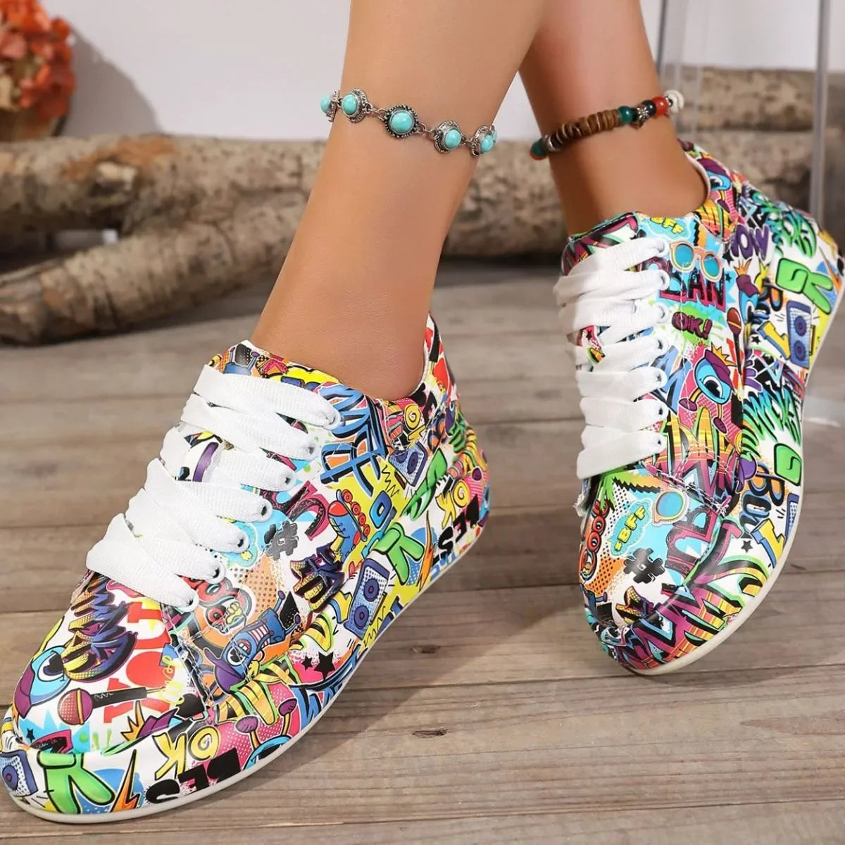 Abstract Print Lace Up Sneakers - tif-shop24.de