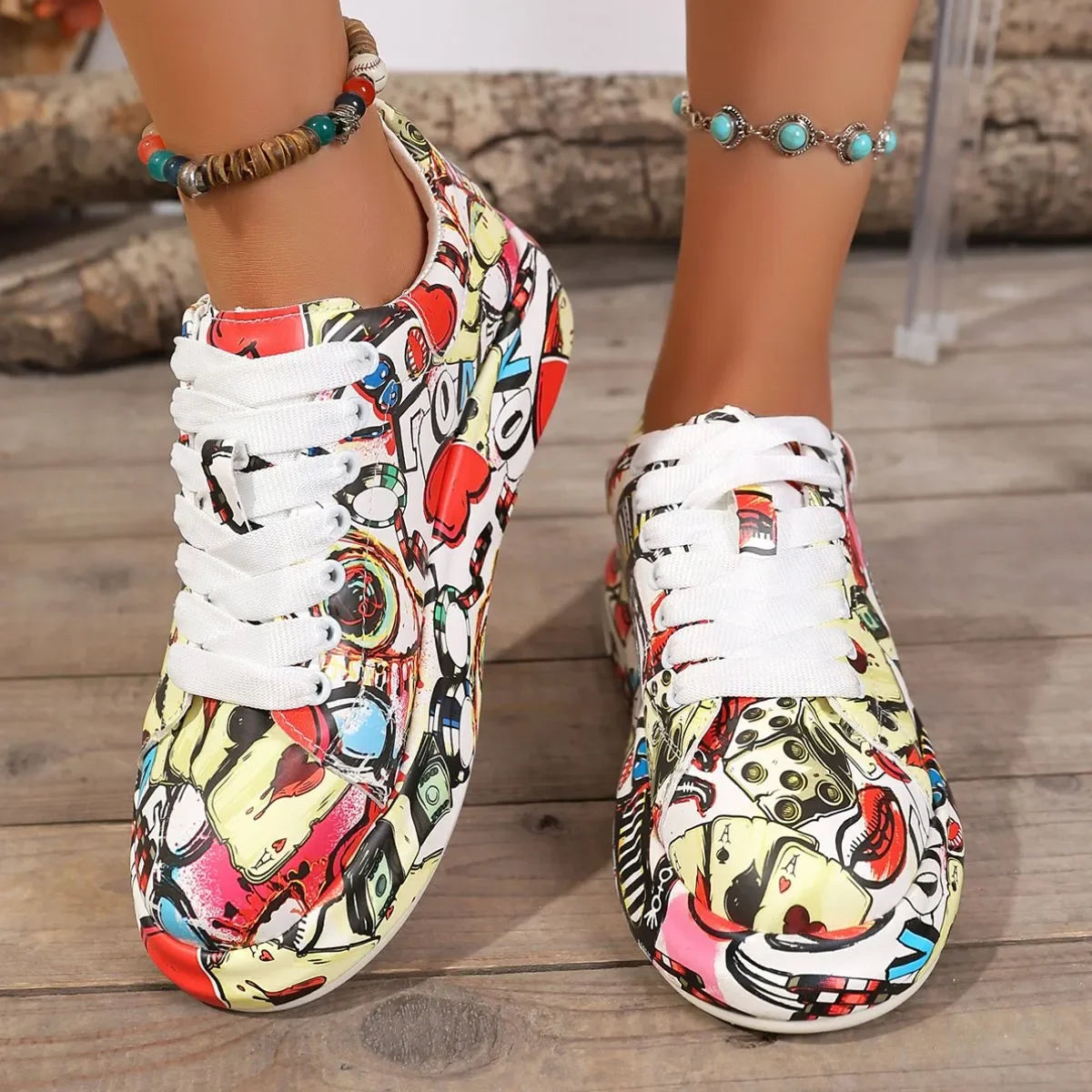 Abstract Print Lace Up Sneakers - tif-shop24.de