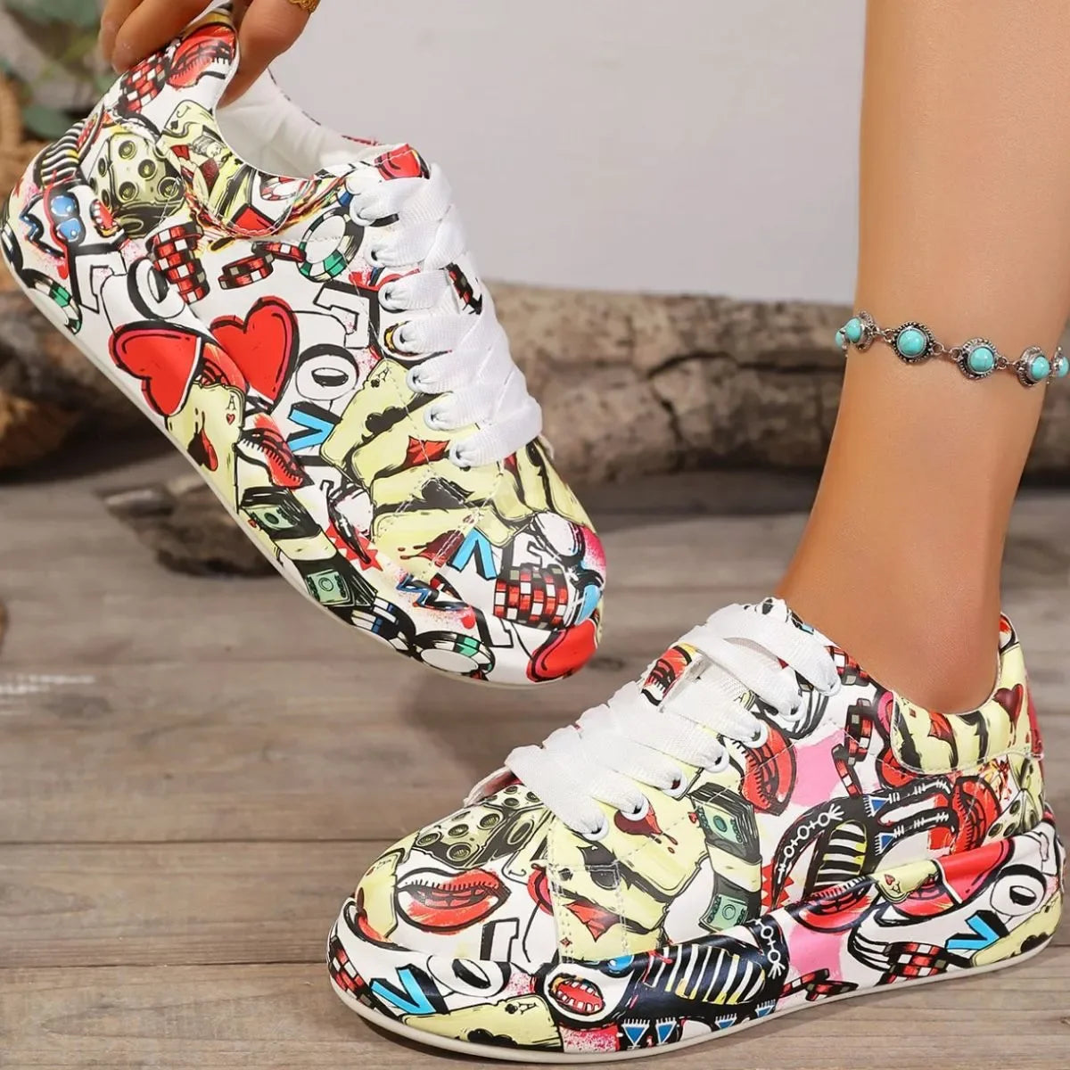 Abstract Print Lace Up Sneakers - tif-shop24.de