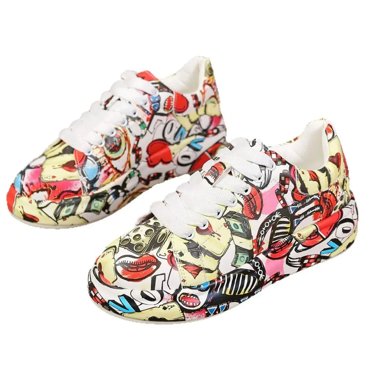 Abstract Print Lace Up Sneakers - tif-shop24.de