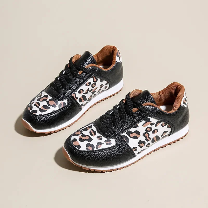 Leopard Round Toe Lace Up Sneakers - tif-shop24.de