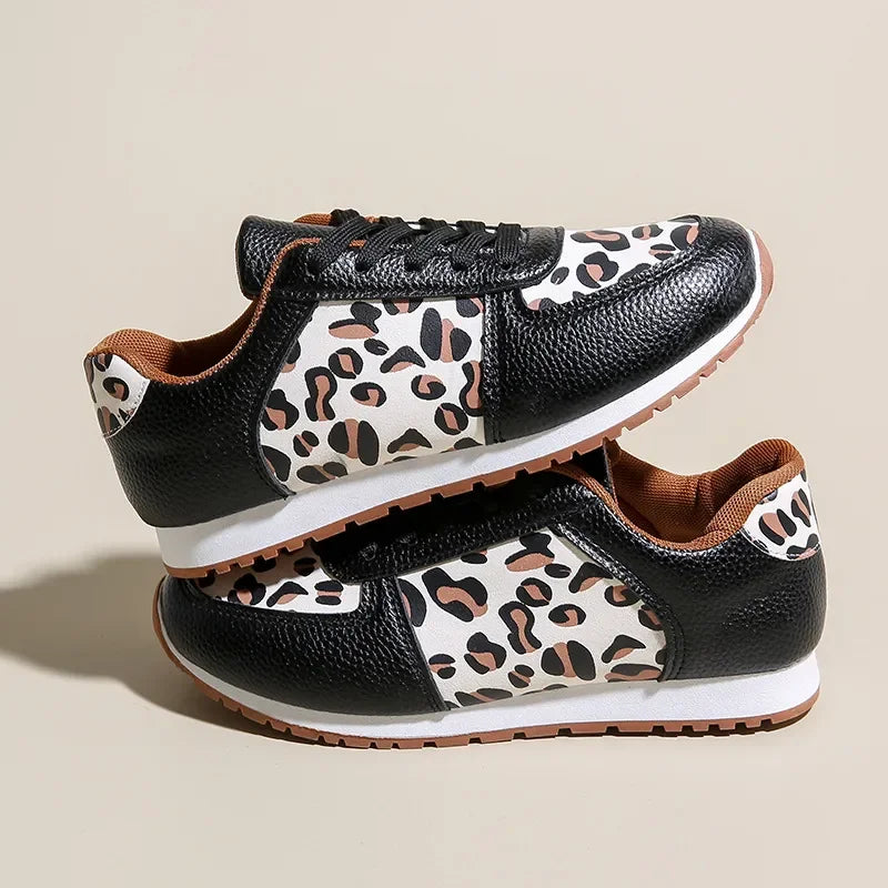 Leopard Round Toe Lace Up Sneakers - tif-shop24.de