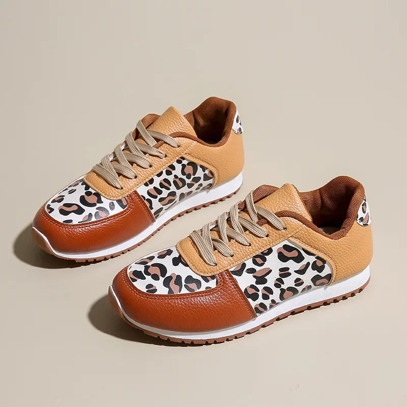 Leopard Round Toe Lace Up Sneakers - tif-shop24.de