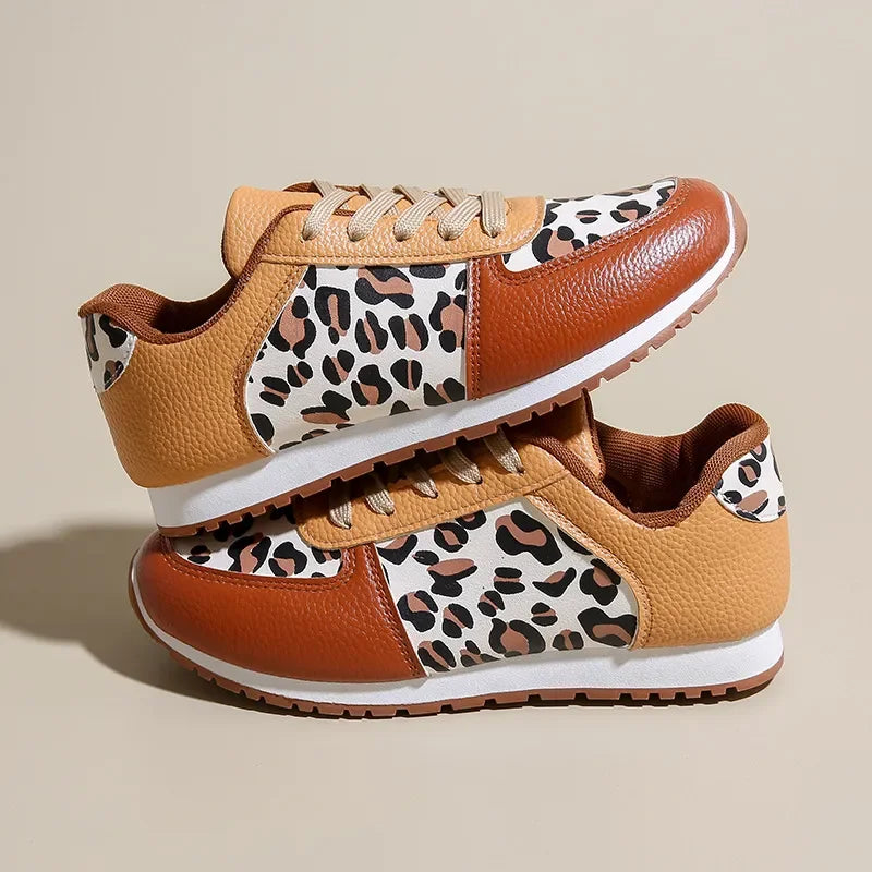 Leopard Round Toe Lace Up Sneakers - tif-shop24.de
