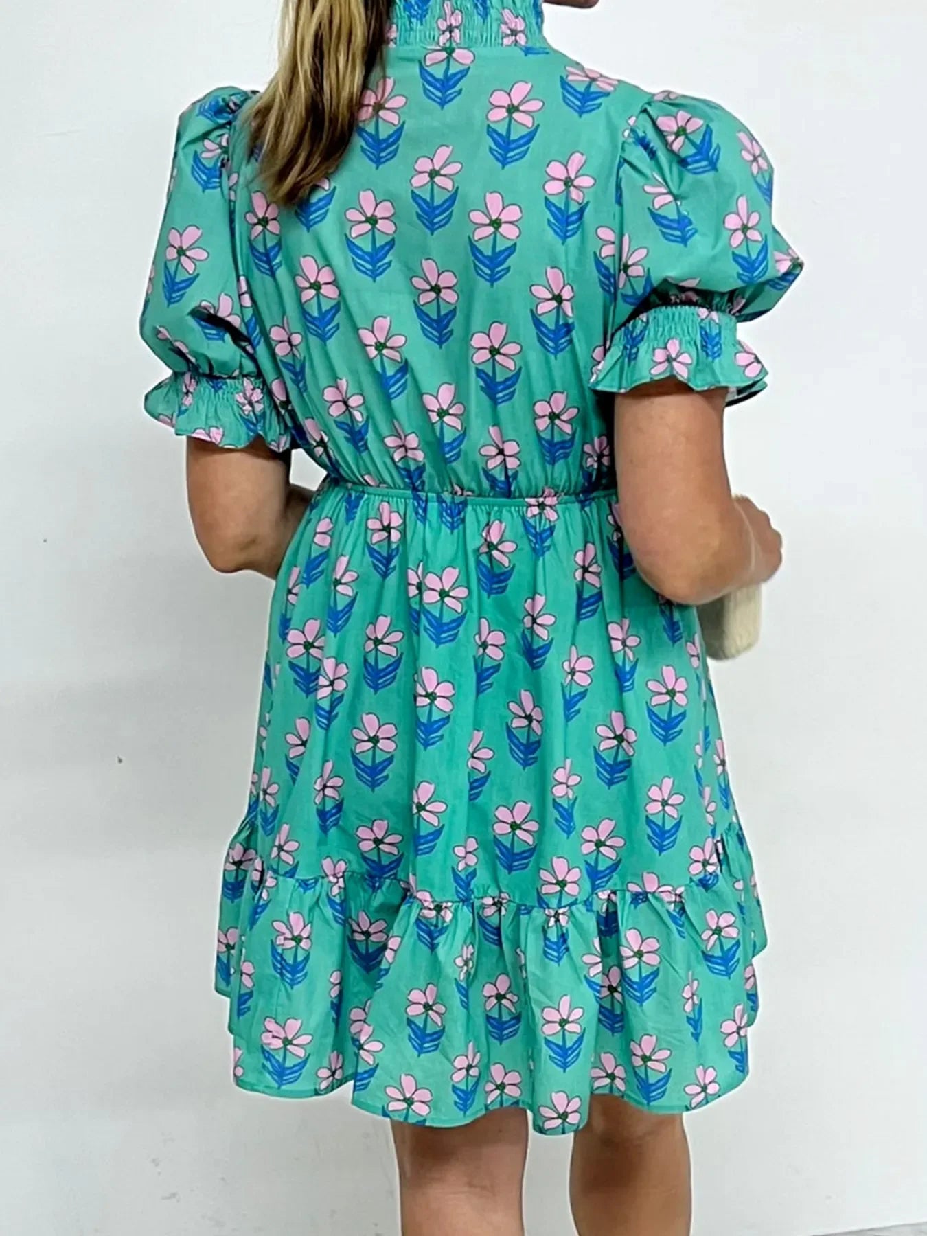 Floral Print Puff Sleeve Shirt Dress - tif-shop24.de