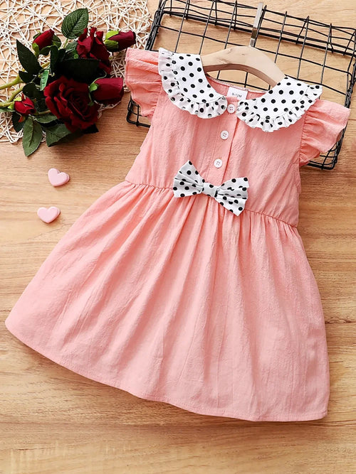 Children's Bow Peter Pan Collar Ruffle Sleeve Dress - tif-shop24.de