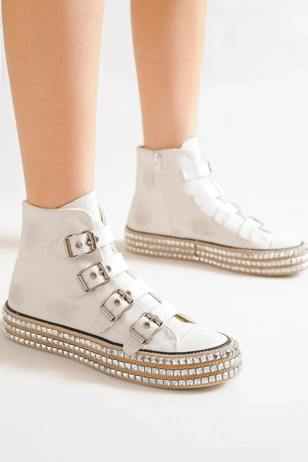 Beast Fashion Multi-Buckle Straps Studded Platform Sneakers - tif-shop24.de