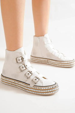 Beast Fashion Multi-Buckle Straps Studded Platform Sneakers - tif-shop24.de
