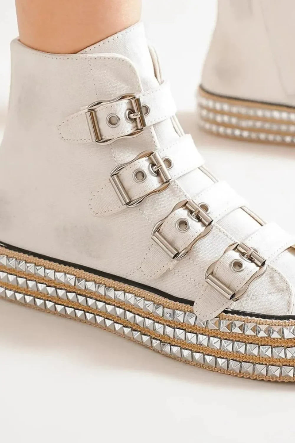 Beast Fashion Multi-Buckle Straps Studded Platform Sneakers - tif-shop24.de
