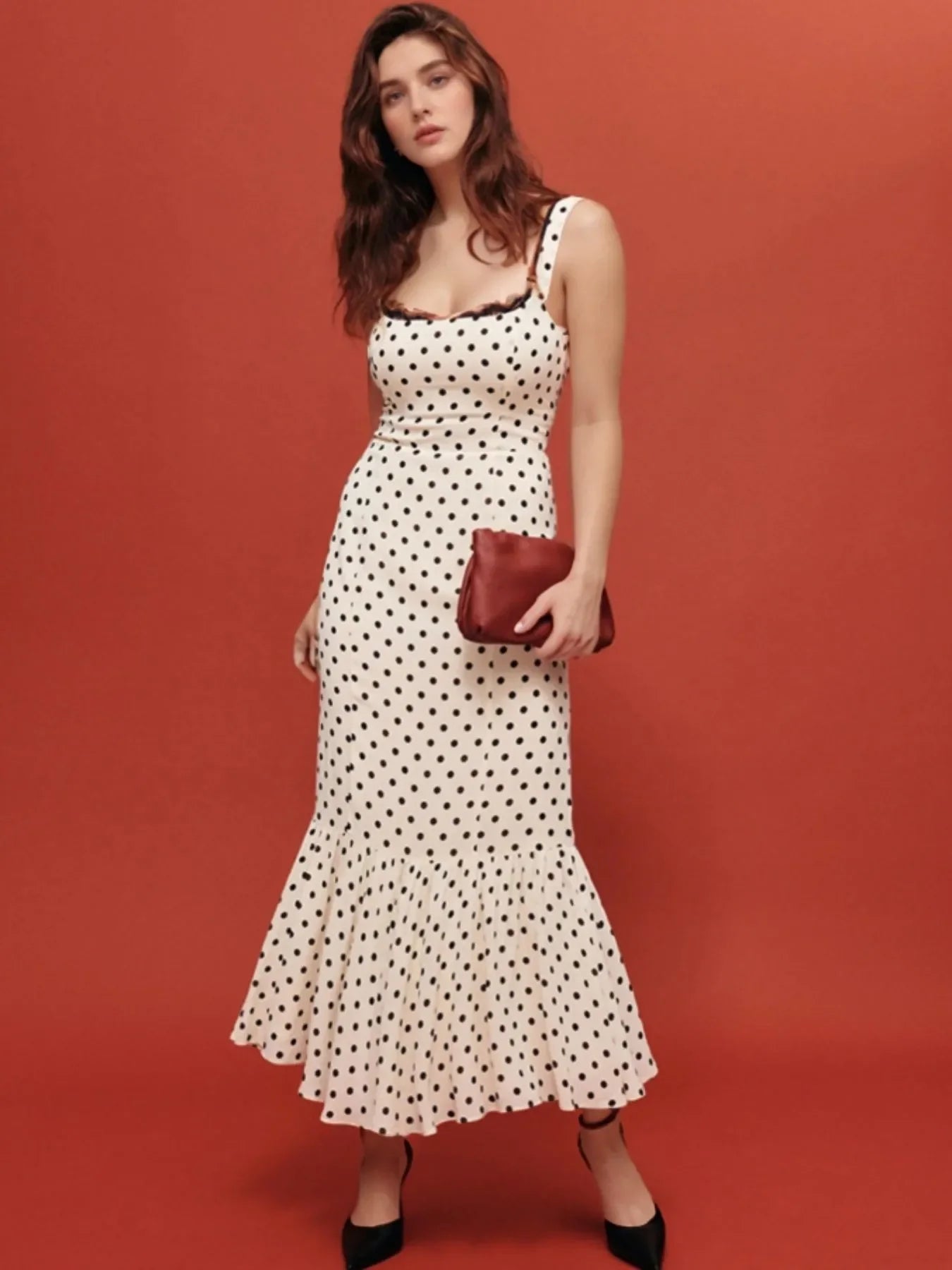 Polka Dot Sweetheart Neckline Maxi Dress - tif-shop24.de