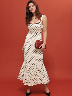Polka Dot Sweetheart Neckline Maxi Dress - tif-shop24.de